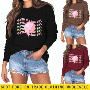 HAVE A GOOD DAY Letters Round Neck Print Bottoming Long-sleeved Sweater Women