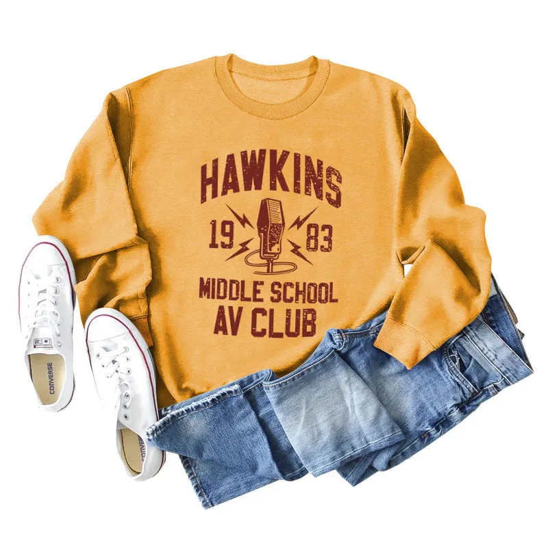 HAWKINS 1983 MIDDLE LOOSE WOMEN'S LONG SLEEVE OVERSIZE SWEATSHIRT