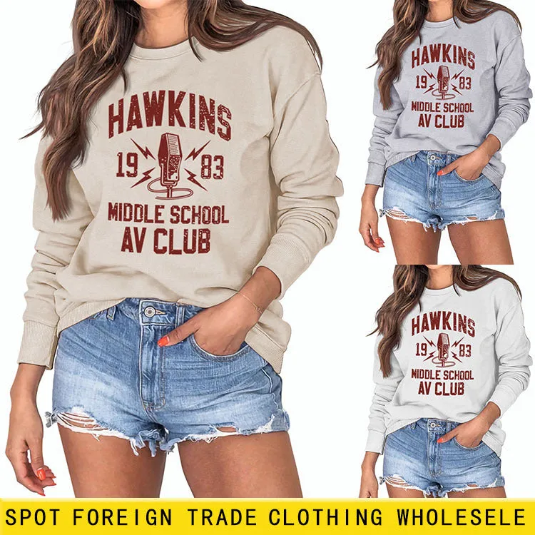 HAWKINS 1983 MIDDLE LOOSE WOMEN'S LONG SLEEVE OVERSIZE SWEATSHIRT