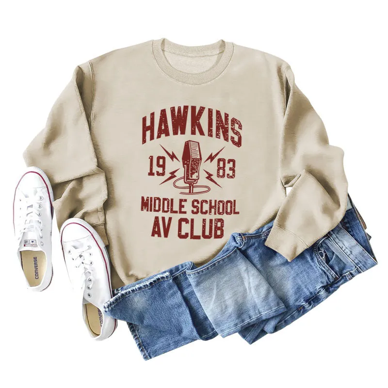 HAWKINS 1983 MIDDLE LOOSE WOMEN'S LONG SLEEVE OVERSIZE SWEATSHIRT