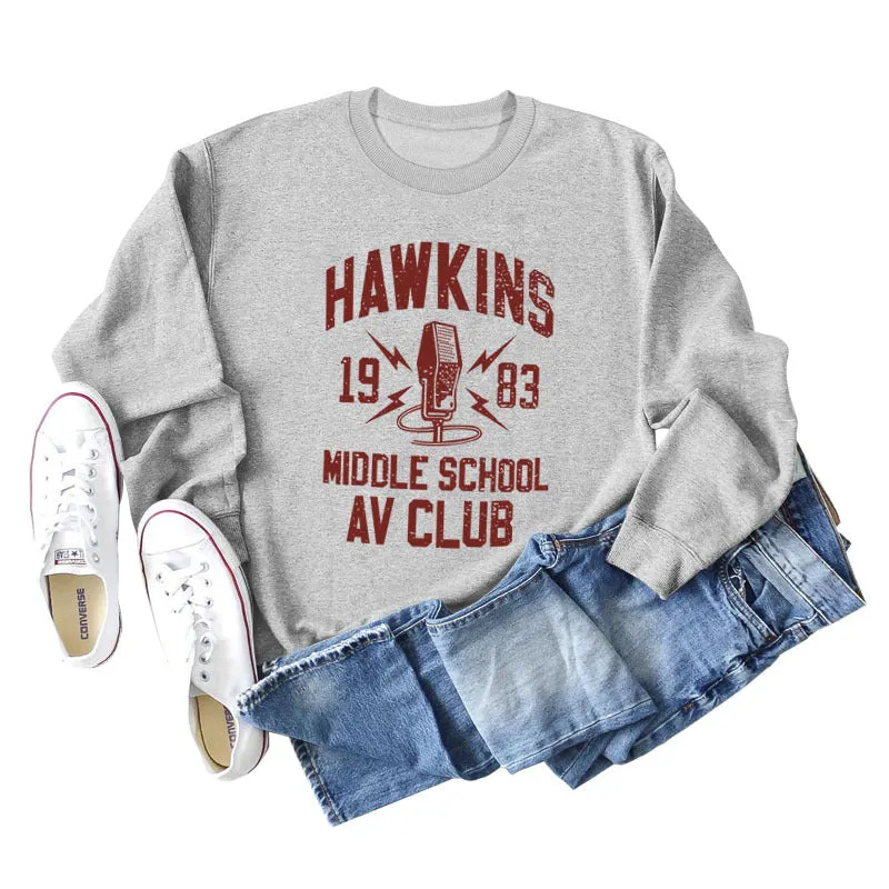 HAWKINS 1983 MIDDLE LOOSE WOMEN'S LONG SLEEVE OVERSIZE SWEATSHIRT