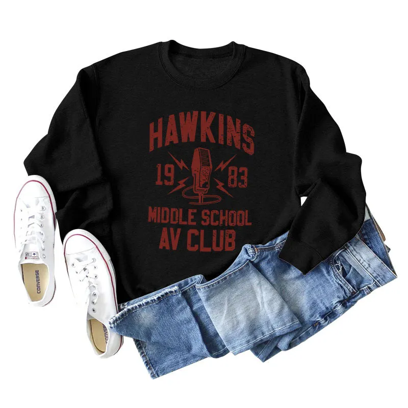 HAWKINS 1983 MIDDLE LOOSE WOMEN'S LONG SLEEVE OVERSIZE SWEATSHIRT