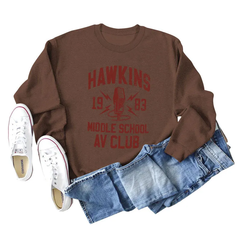 HAWKINS 1983 MIDDLE LOOSE WOMEN'S LONG SLEEVE OVERSIZE SWEATSHIRT