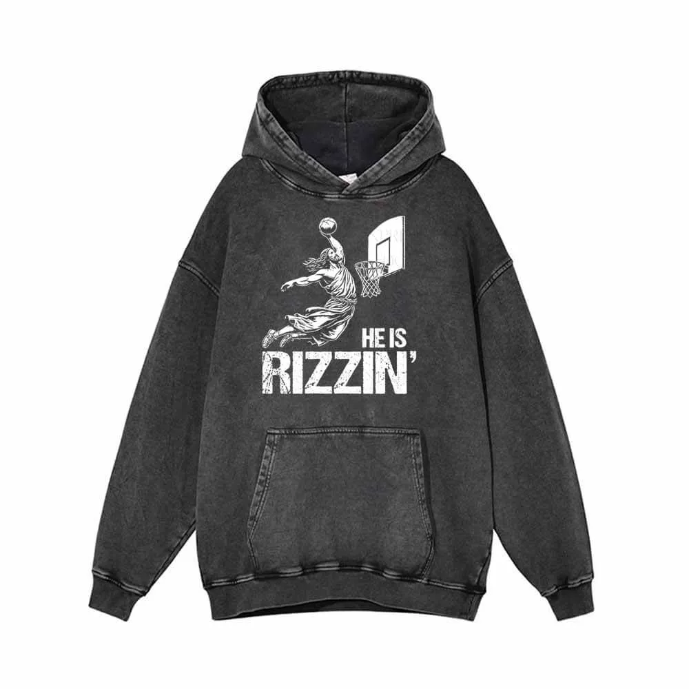 He Is Rizzin Jesus Playing Basketball Vintage Washed Hoodie