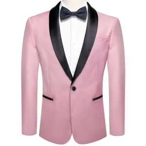 Hi-Tie Black Shawl Collar Pink Solid Blazer Bowtie Suit Set