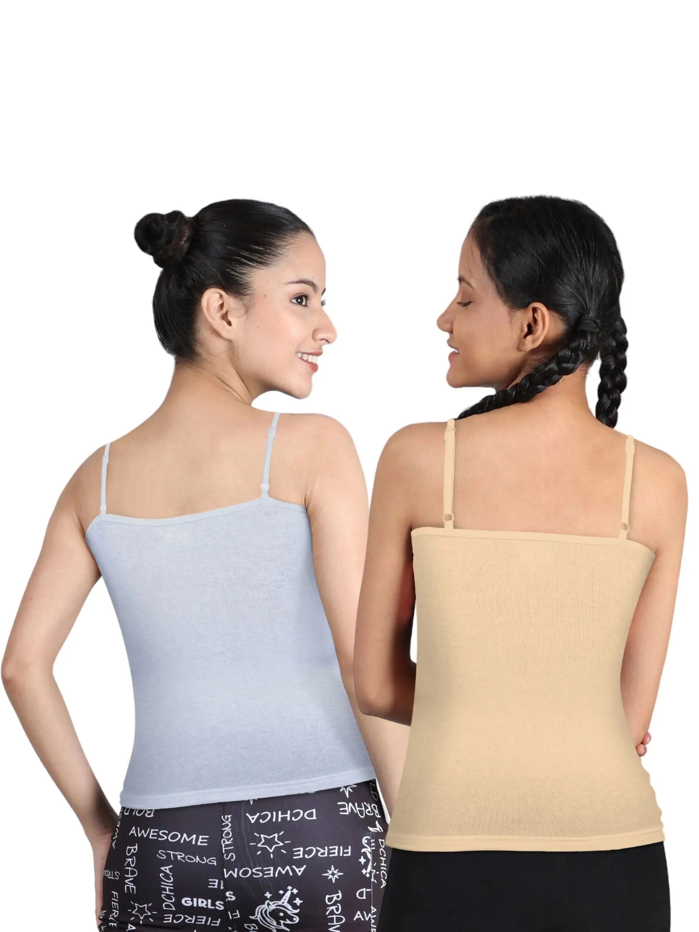 High Coverage Cotton Starter Camisole Bra in Grey and Skin Tone with Adjustable Straps Pack-of-2