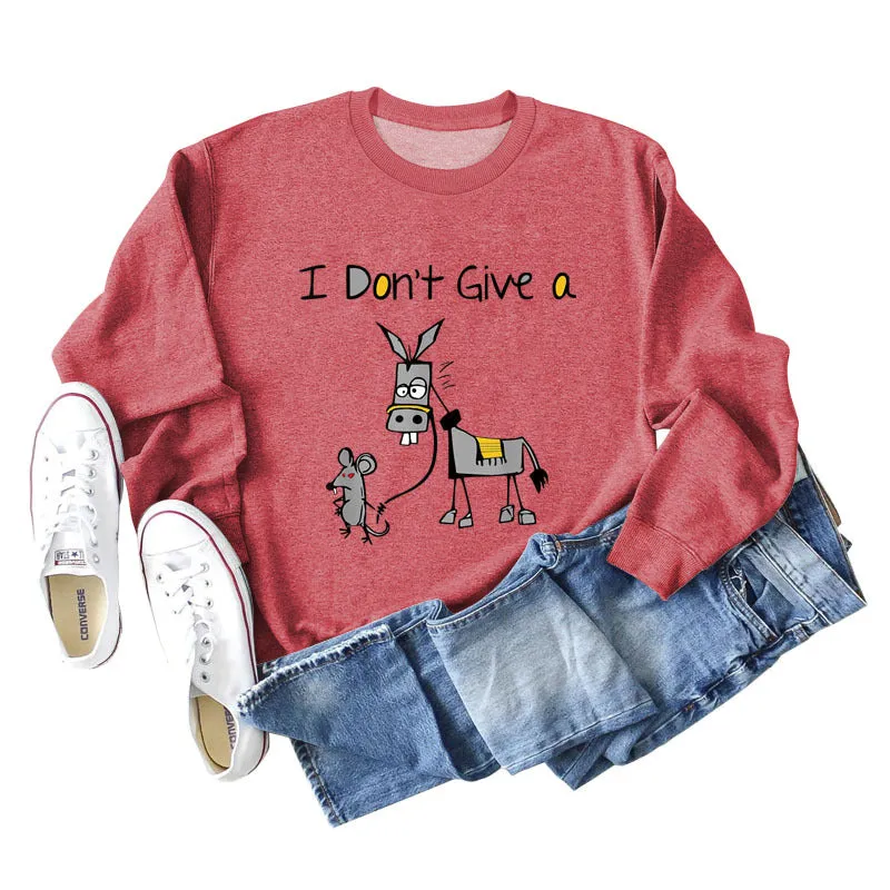 I Don't Give A Hamster Letter Print Autumn and Winter Bottomed Long Sleeve Round Neck Sweater