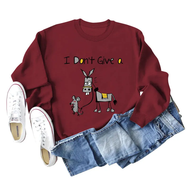 I Don't Give A Hamster Letter Print Autumn and Winter Bottomed Long Sleeve Round Neck Sweater