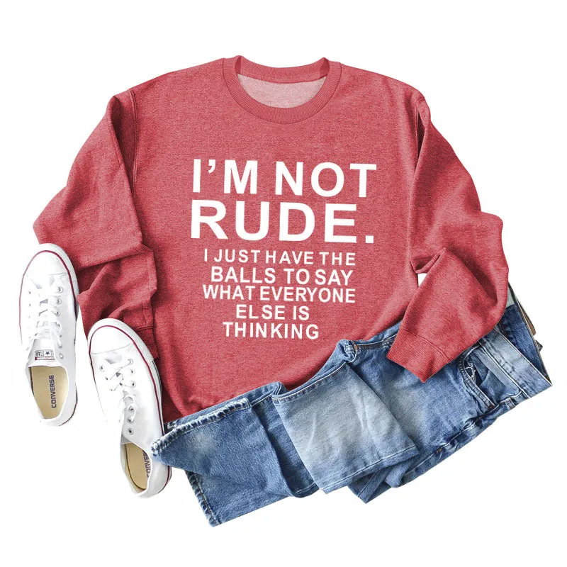 I'M NOT RUDE I Fashion Loose Women's Long Sleeve Plus Size Casual Sweater