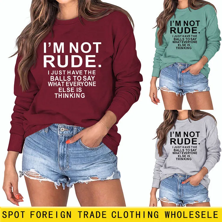 I'M NOT RUDE I Fashion Loose Women's Long Sleeve Plus Size Casual Sweater