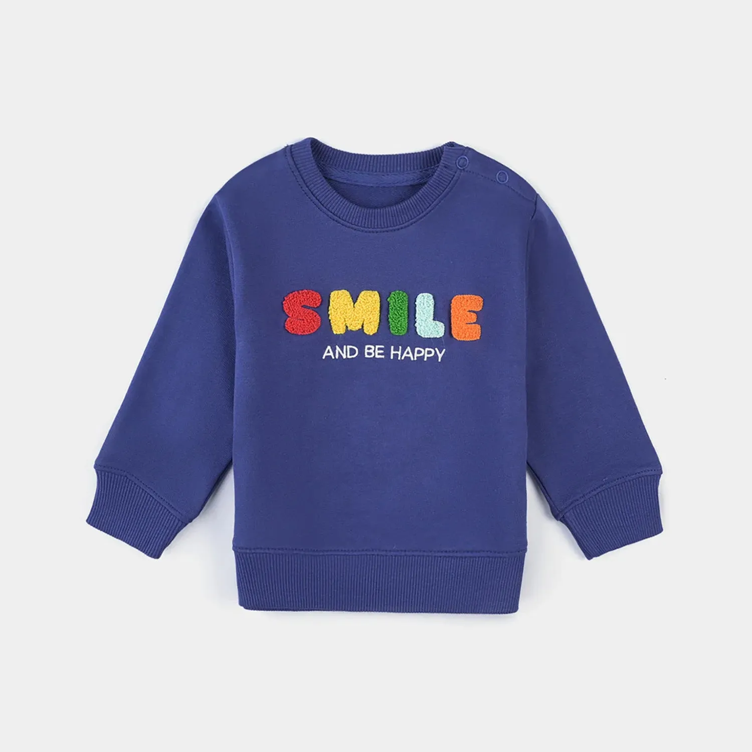 Infant Boys Cotton Terry Sweatshirt Smile-Navy Blue