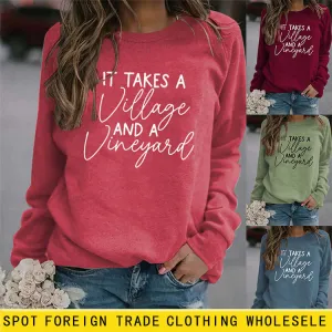 IT Takes A Village Letters Casual Spot Women's Sweatshirt Round Neck Long Sleeve Shirt