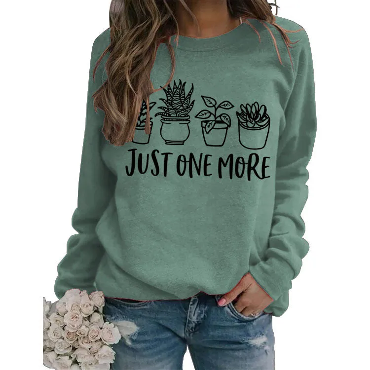 Just One More Pullover Simple Round Neck Top Long Sleeve Loose Sweater