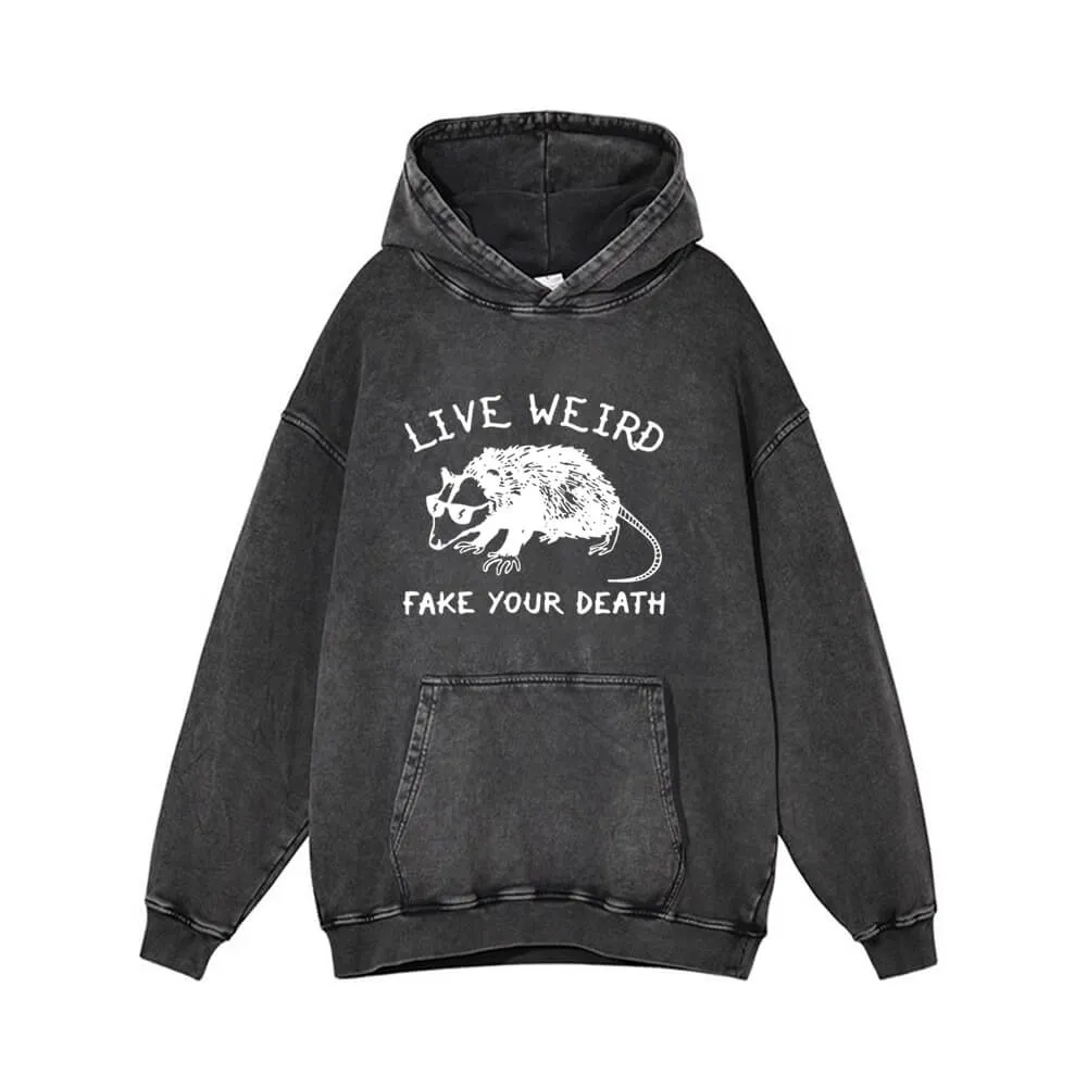 Live Weird Fake Your Death Rat Pattern Hoodie