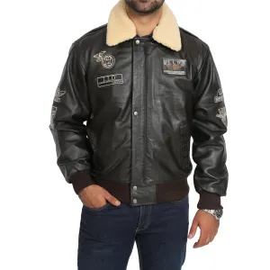 Mens Pilot Bomber Leather Jacket Spitfire Brown