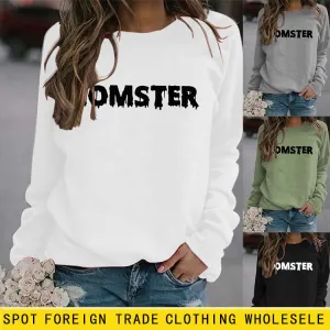 MOMSTER Printed Loose Round Neck Tops Long Sleeve Round Neck Sweatshirt