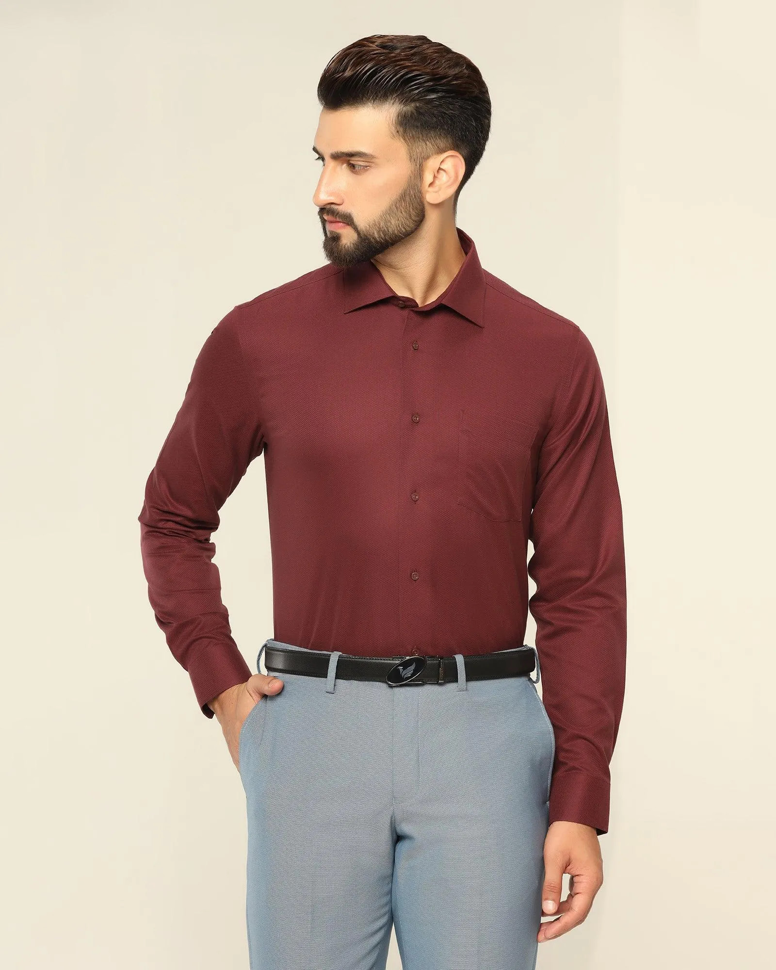 Non Iron Formal Red Textured Shirt - Dofon