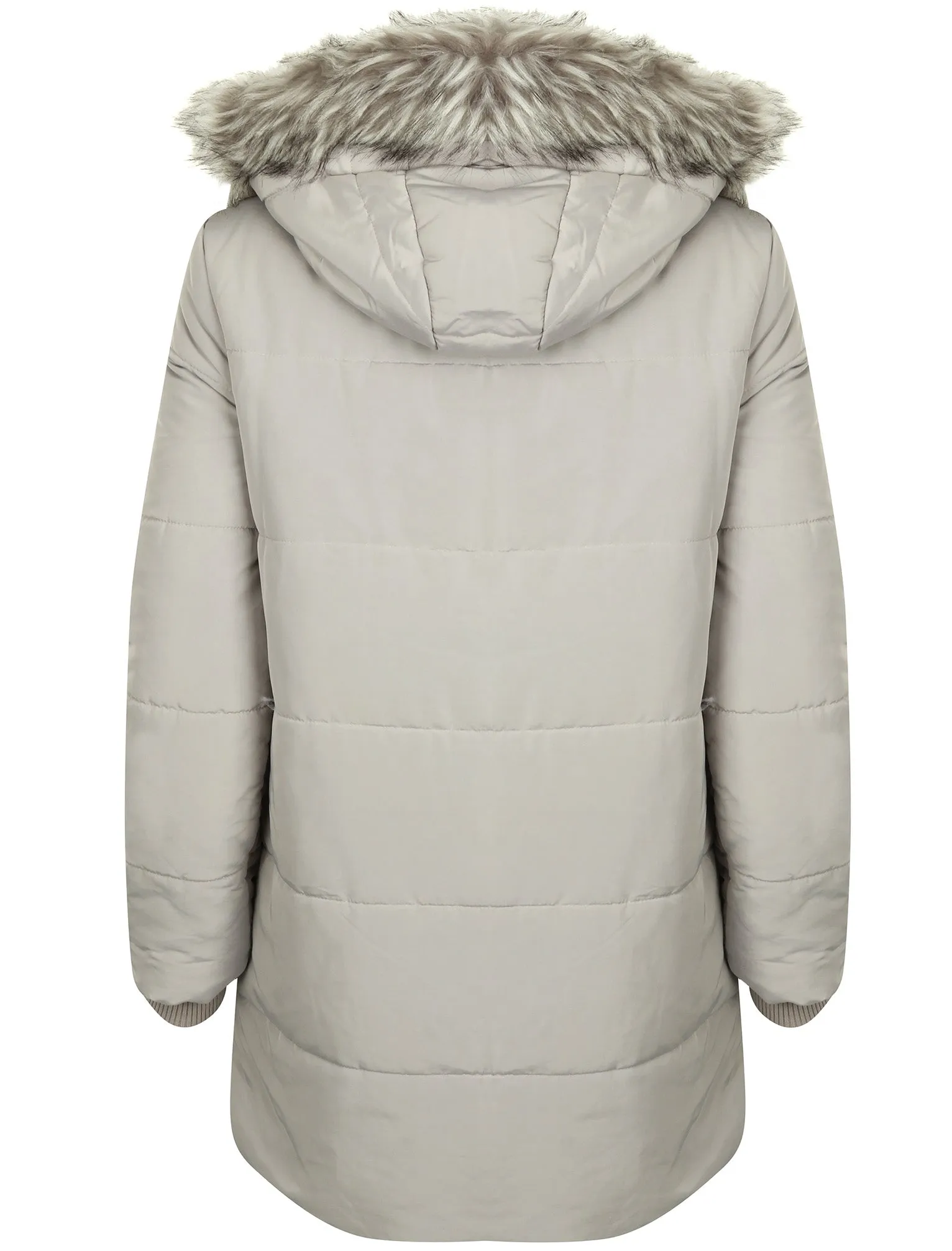 Oqena Quilted Parka Coat with Detachable Fur Trim Hood in Silver Sconce - Tokyo Laundry