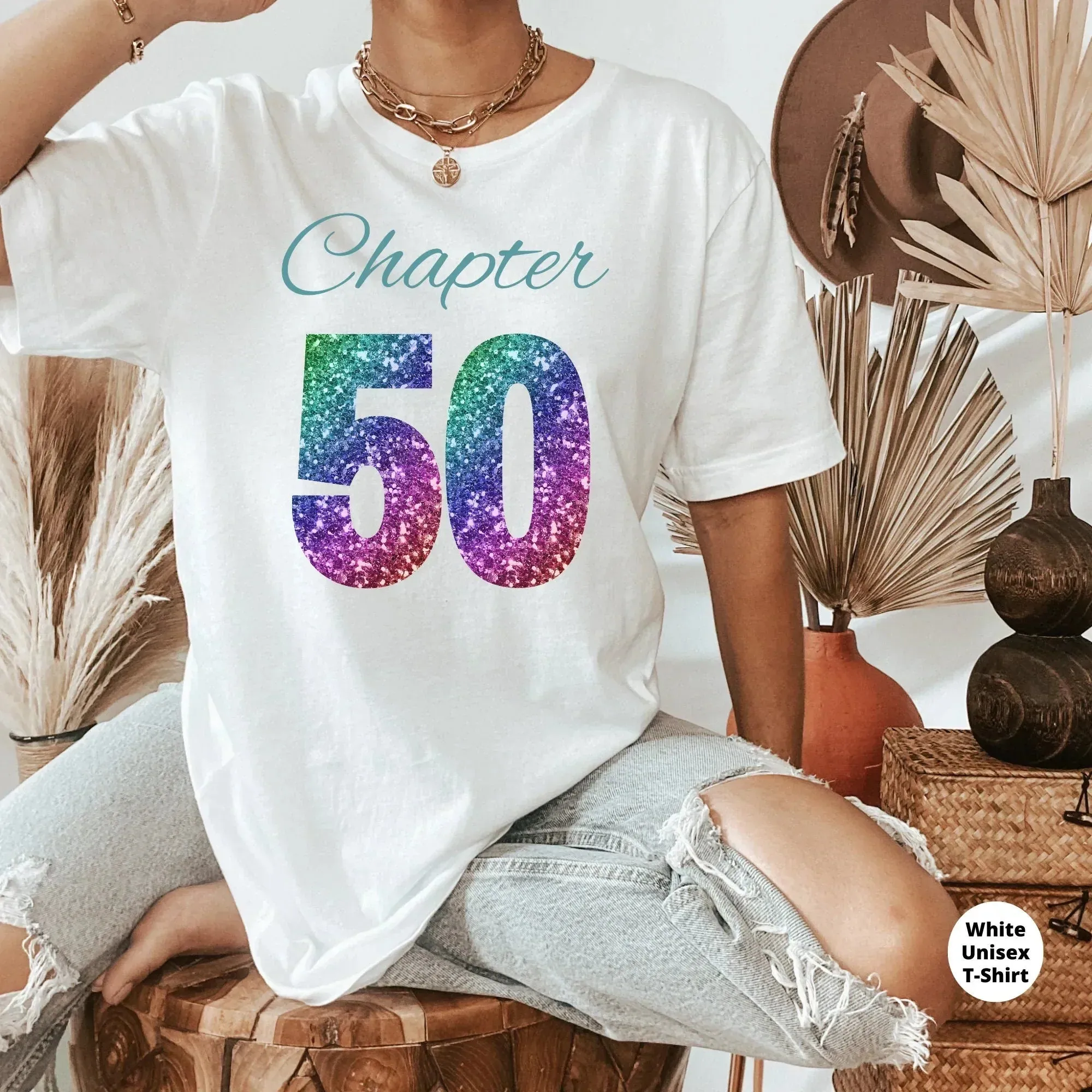 Rainbow Sparkly 50th Birthday Shirts, 50th Birthday Shirt - Celebrate Your Milestone in Style!