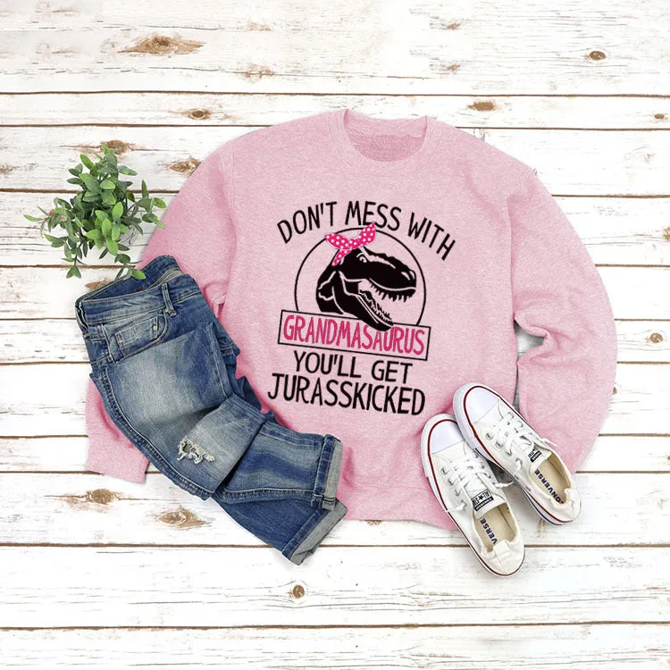 Round Neck Top Long Sleeve DON'T MESS Print Loose Sweatshirt