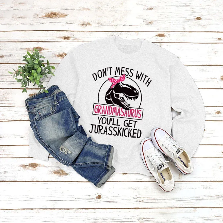 Round Neck Top Long Sleeve DON'T MESS Print Loose Sweatshirt