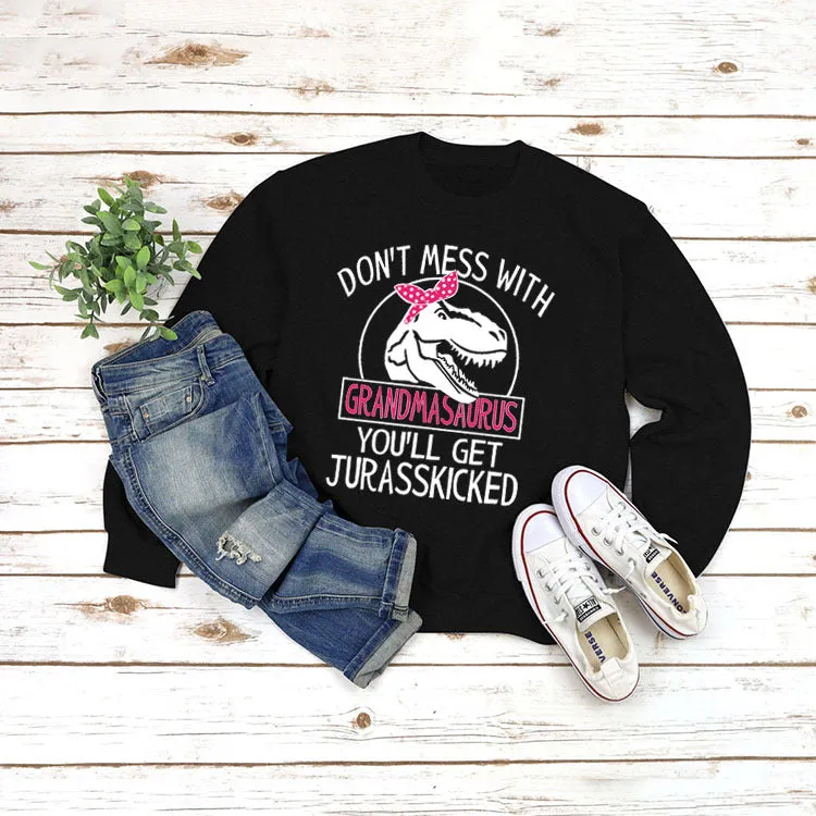 Round Neck Top Long Sleeve DON'T MESS Print Loose Sweatshirt