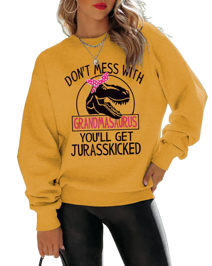 Round Neck Top Long Sleeve DON'T MESS Print Loose Sweatshirt