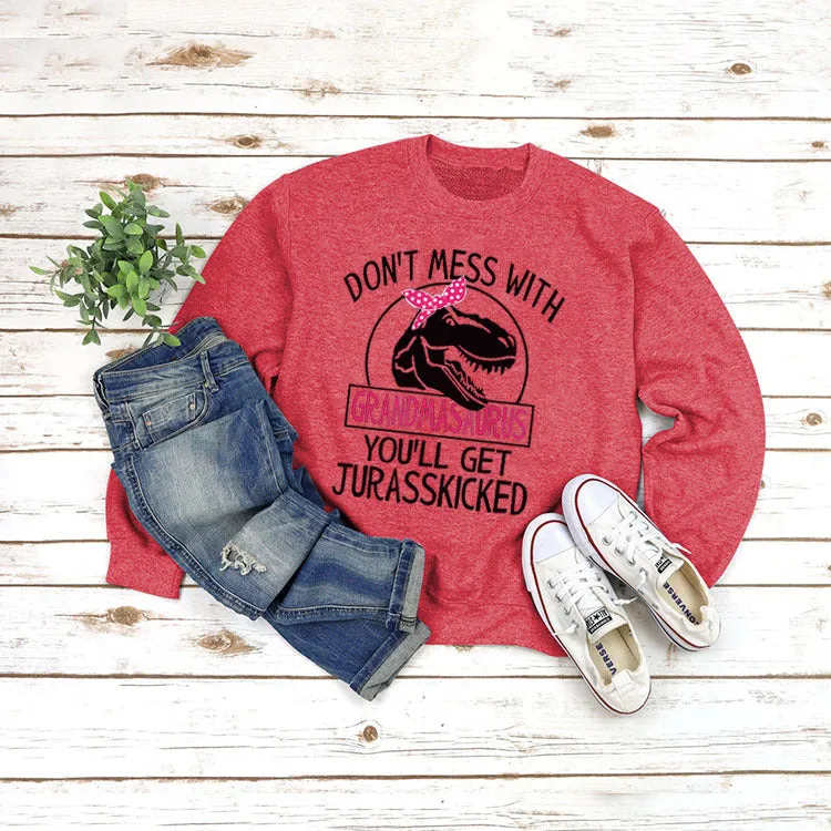 Round Neck Top Long Sleeve DON'T MESS Print Loose Sweatshirt