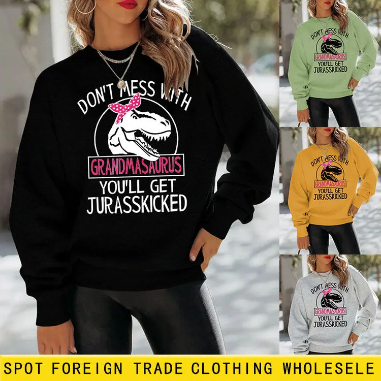 Round Neck Top Long Sleeve DON'T MESS Print Loose Sweatshirt