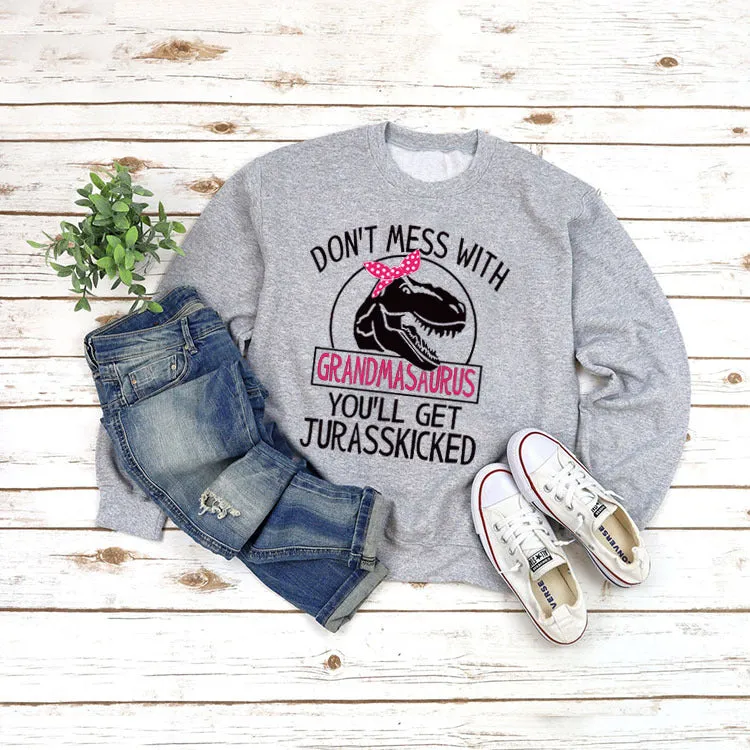 Round Neck Top Long Sleeve DON'T MESS Print Loose Sweatshirt