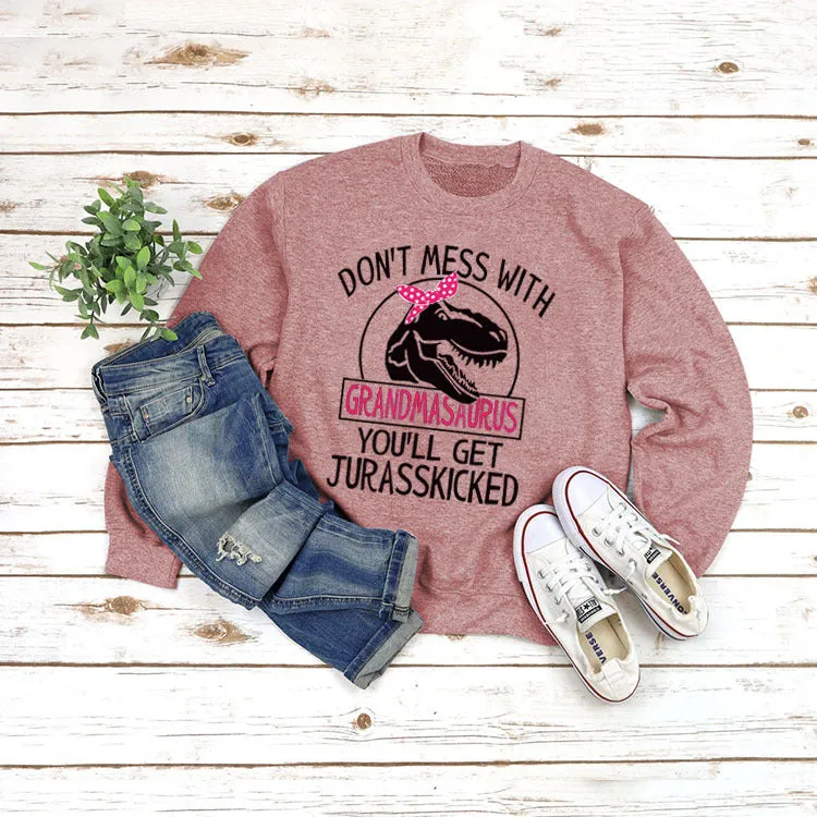 Round Neck Top Long Sleeve DON'T MESS Print Loose Sweatshirt