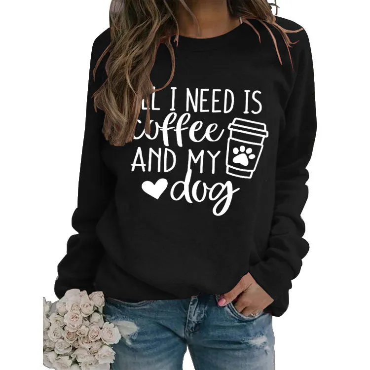 Round Neck Tops Long Sleeve ALL I NEED Print Loose Sweatshirt