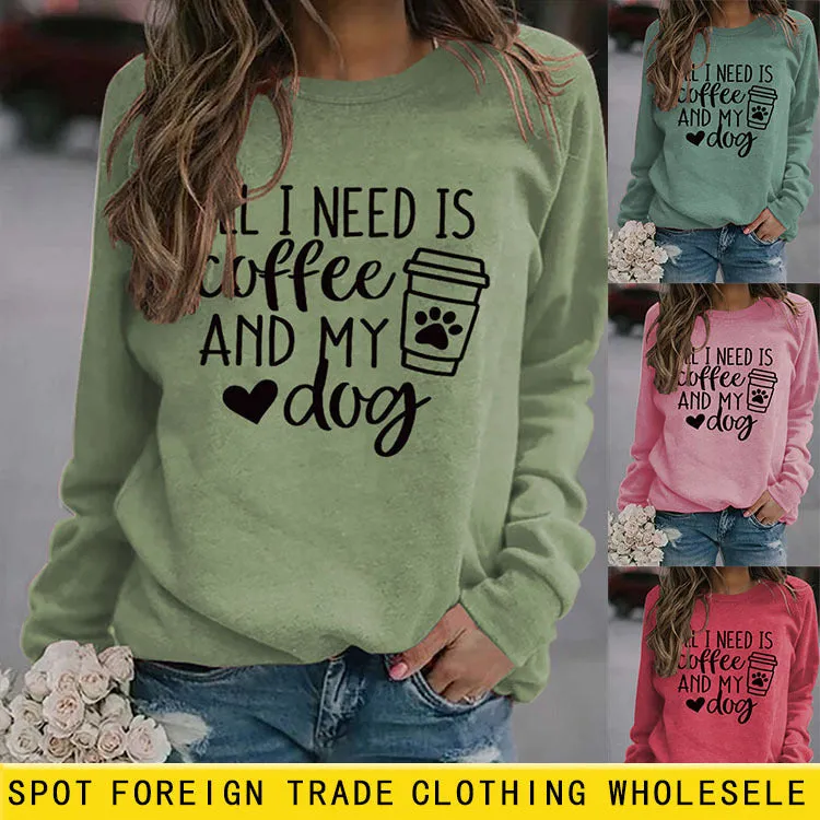 Round Neck Tops Long Sleeve ALL I NEED Print Loose Sweatshirt