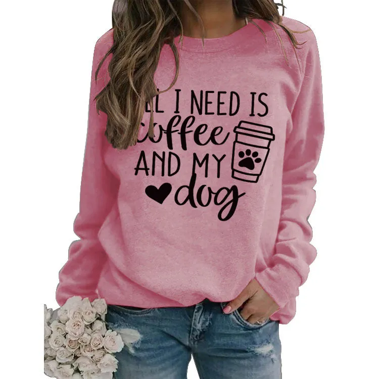 Round Neck Tops Long Sleeve ALL I NEED Print Loose Sweatshirt