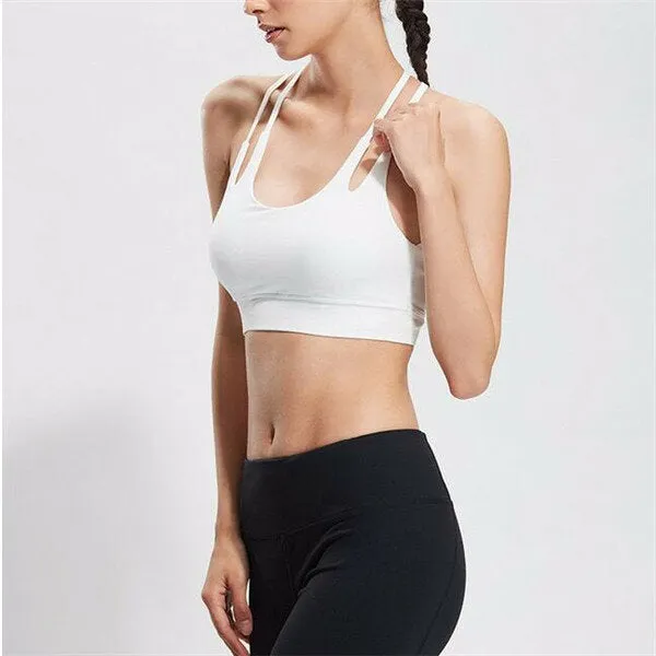 Shockproof Push Up Yoga Bra Double Strap Backless Sexy Running Sport Vest Bra Top