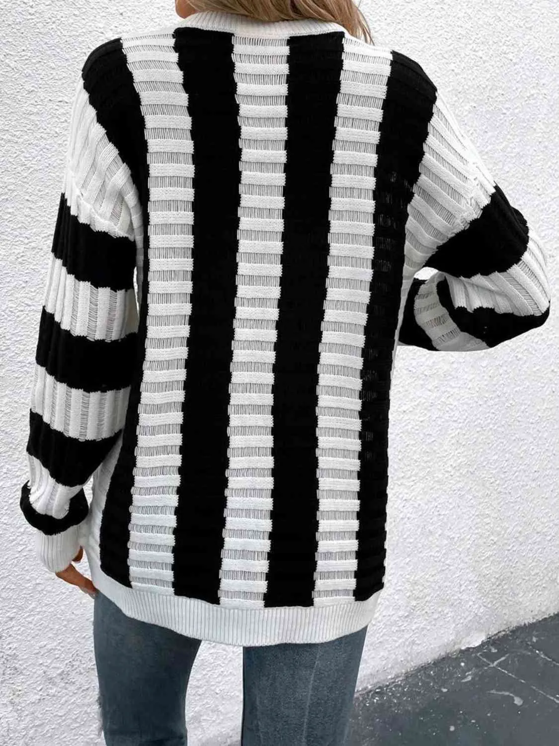 Striped Round Neck Long Sleeve Knit Top