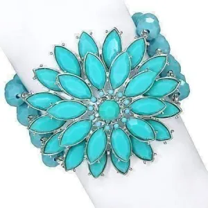 Summer Breeze Turquoise Flower Medallion Beaded Stretchy Bracelet