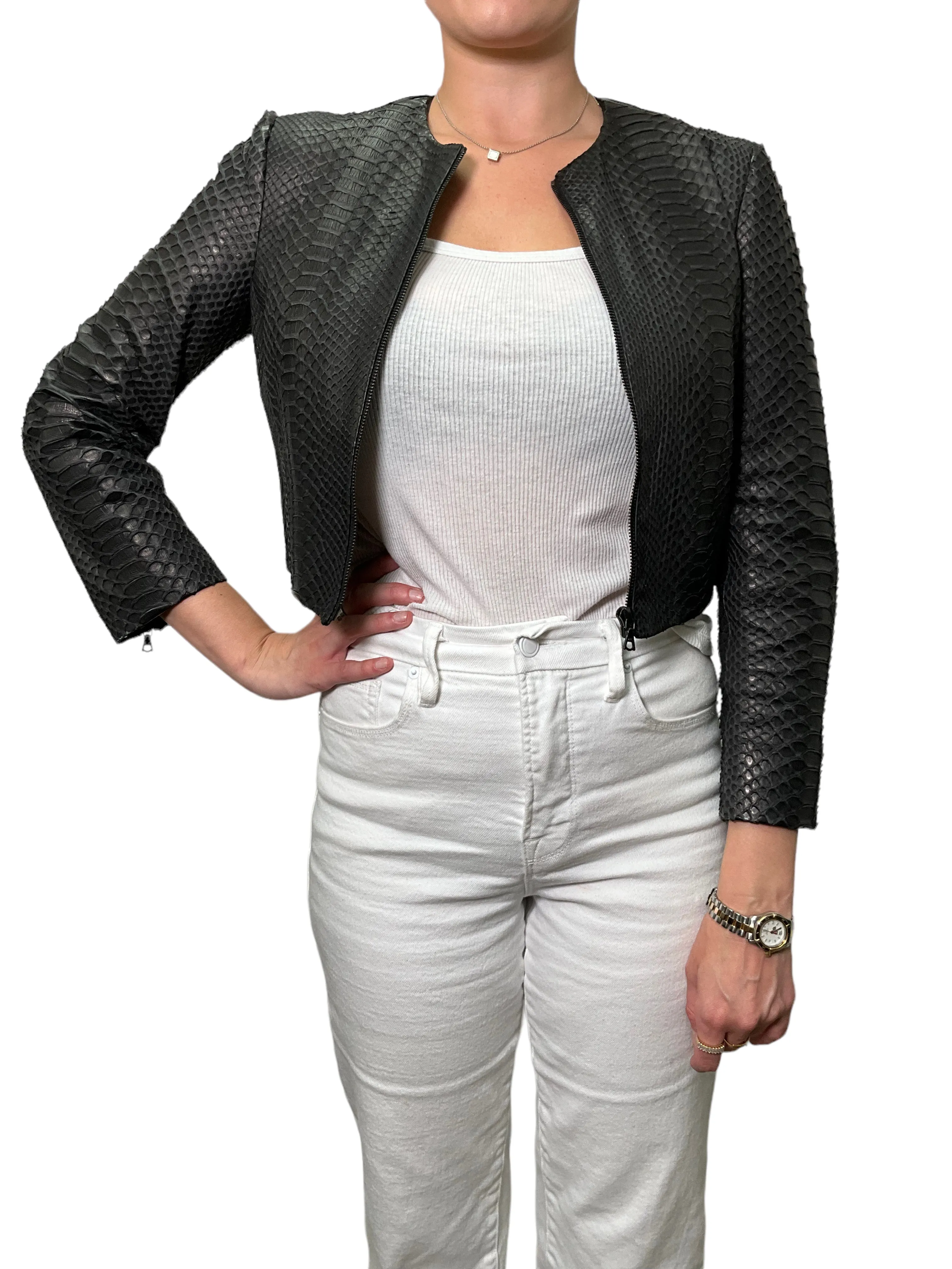 The Row Python Snakeskin Cropped Stanta Jacket Size 6