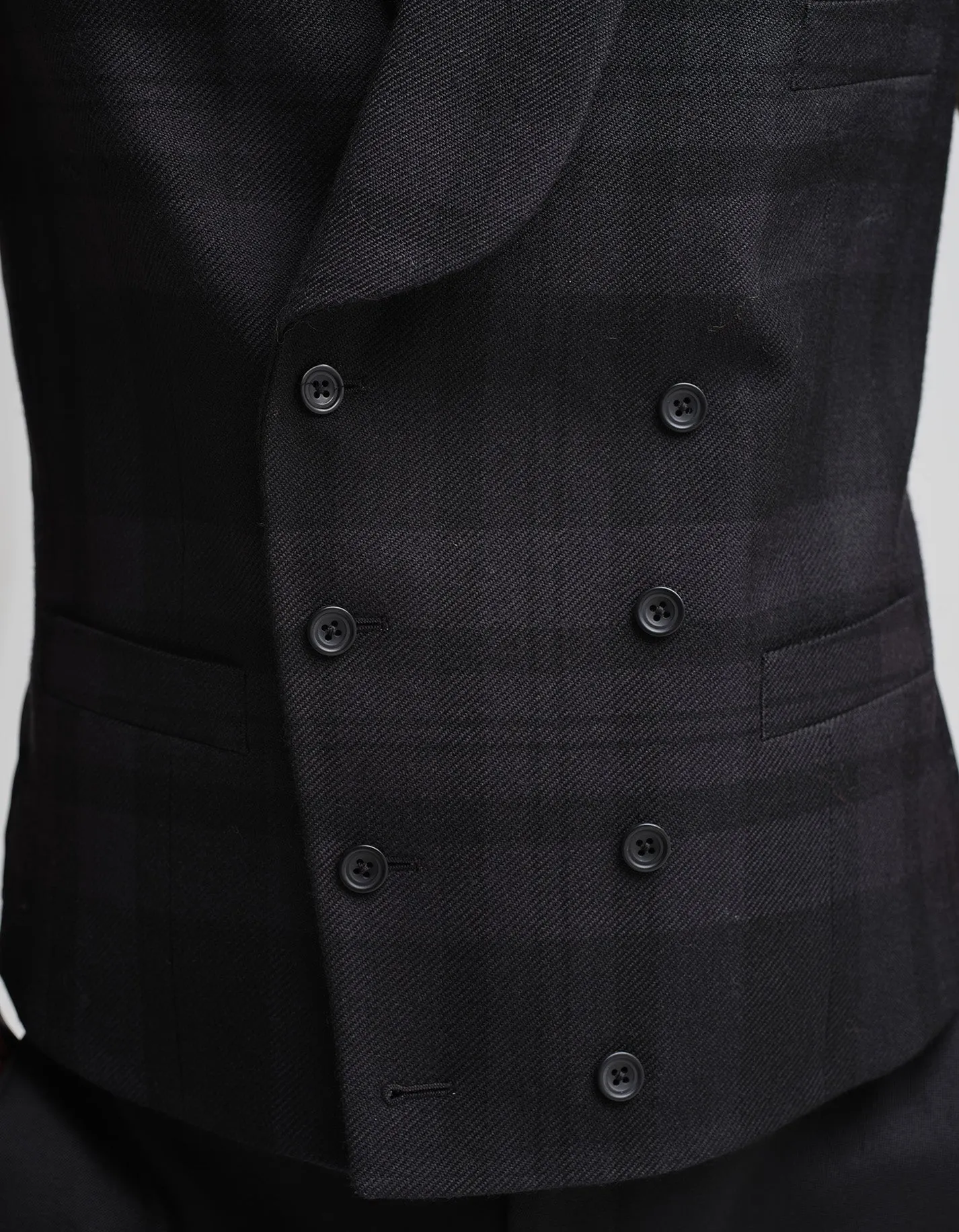 Tonal Black Tartan Waistcoat GOLD