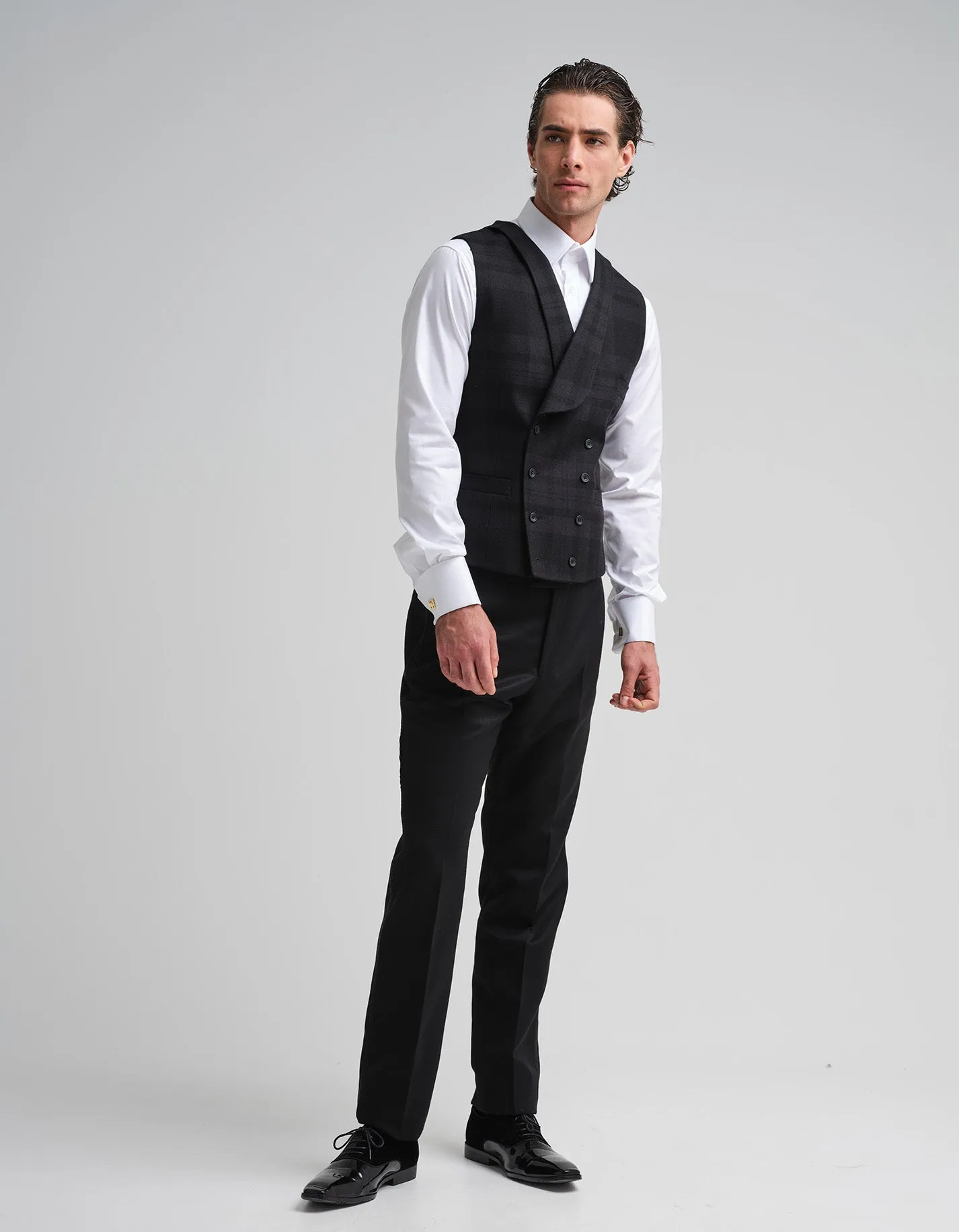 Tonal Black Tartan Waistcoat GOLD