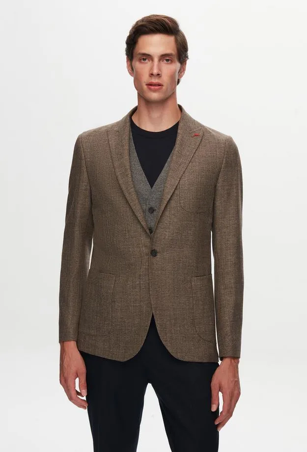 Twn Slim Fit Brown Dobby Suit Combination