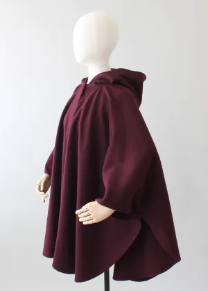 Vintage 1970s Plum Wool Hooded Poncho Cape