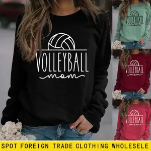 VOLLEYBALL MOM Loose Bottom Long-sleeved Round Neck Sweater for Women