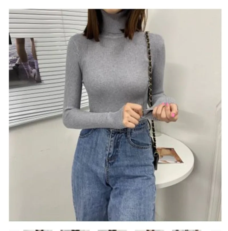 Women Turtleneck Sweaters Slim Pullover Women Basic Tops Casual Soft Knit Sweater Soft Warm Jumper