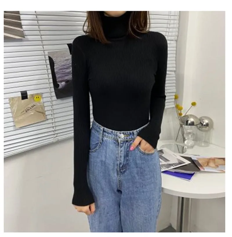 Women Turtleneck Sweaters Slim Pullover Women Basic Tops Casual Soft Knit Sweater Soft Warm Jumper