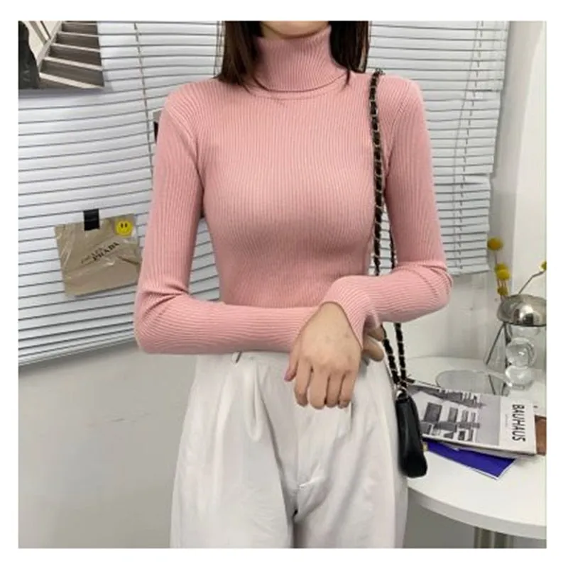 Women Turtleneck Sweaters Slim Pullover Women Basic Tops Casual Soft Knit Sweater Soft Warm Jumper