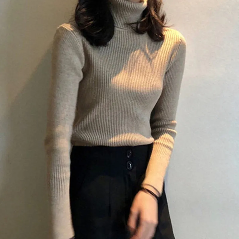 Women Turtleneck Sweaters Slim Pullover Women Basic Tops Casual Soft Knit Sweater Soft Warm Jumper