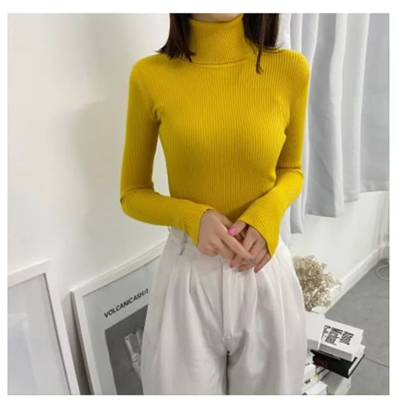 Women Turtleneck Sweaters Slim Pullover Women Basic Tops Casual Soft Knit Sweater Soft Warm Jumper