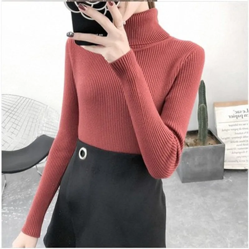 Women Turtleneck Sweaters Slim Pullover Women Basic Tops Casual Soft Knit Sweater Soft Warm Jumper