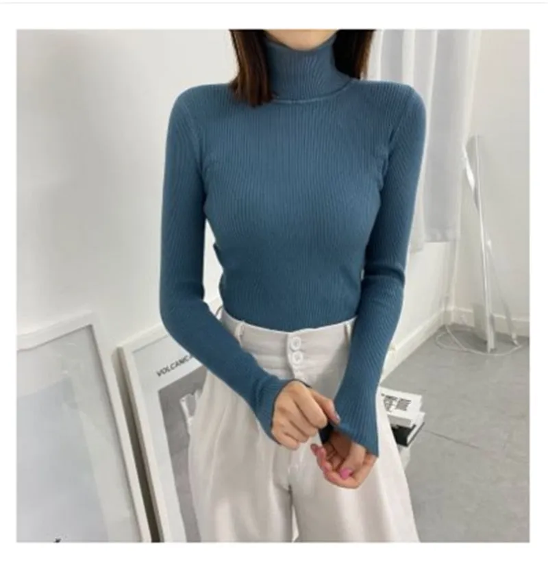 Women Turtleneck Sweaters Slim Pullover Women Basic Tops Casual Soft Knit Sweater Soft Warm Jumper